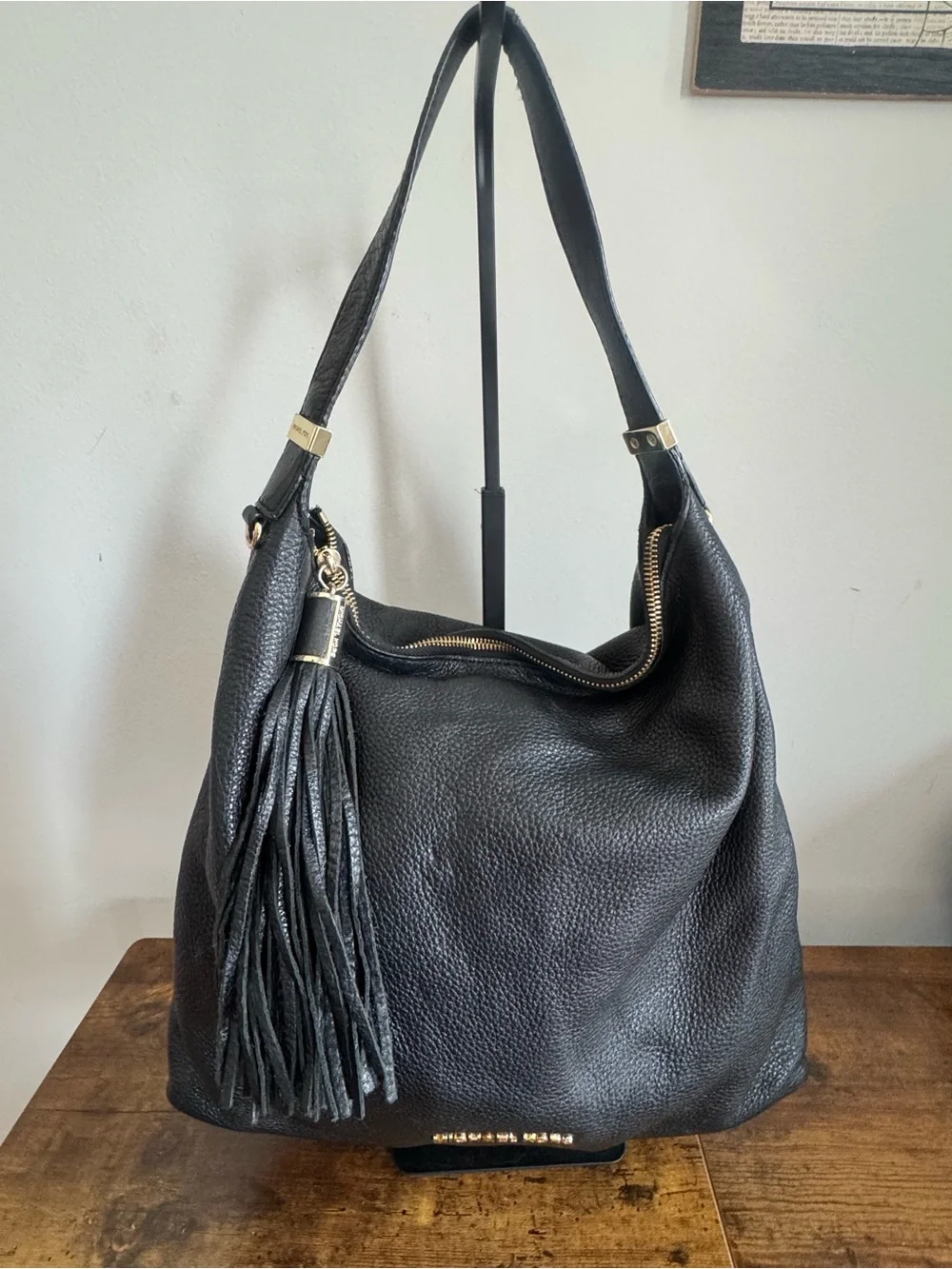 Michael Kors Black Leather Tassel Hobo Shoulder Bag